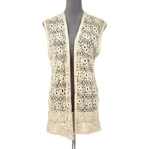 Knit Knit Sweater Vest Womens Large Beige Silk Cotton Crochet Knit Coastal Beach